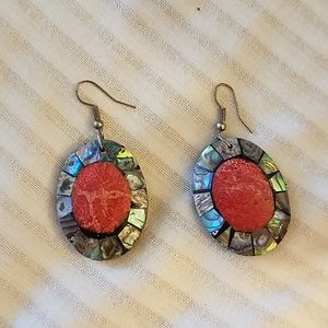 Red coral and abalone earrings
